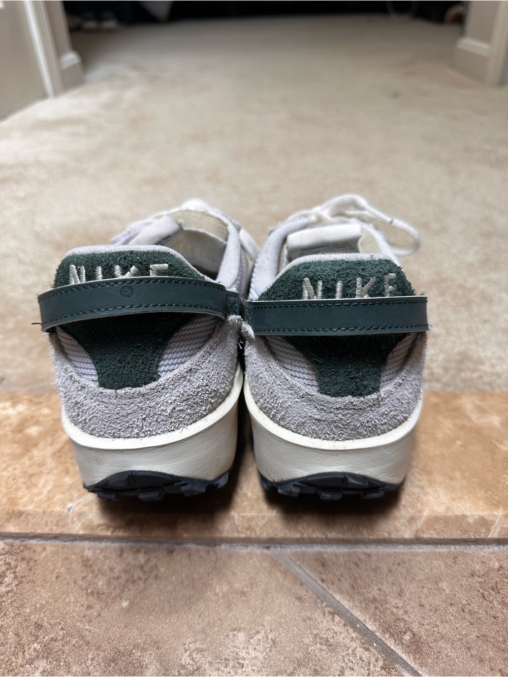 Nike Women’s Grey and Dark Green Suede Lace-Up Sneakers